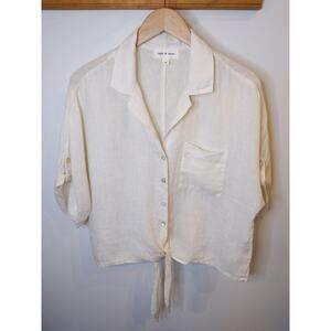Cloth & Stone Anthropologie Cream Linen Blend Tie Front Shirt Roll Tab Medium